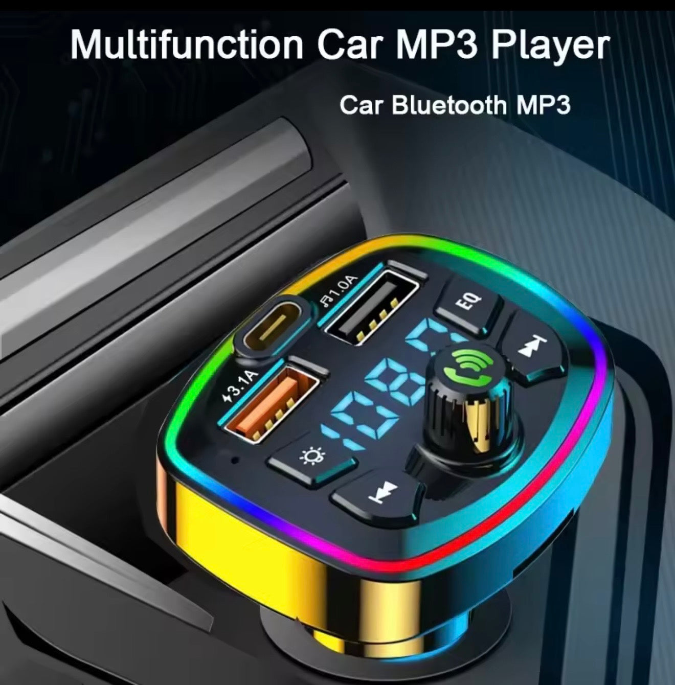 Car Cigarette Lighter PD, Fast Charging 3.1A, Bluetooth Receiver Lossless Mp3, USB Converter with Display
