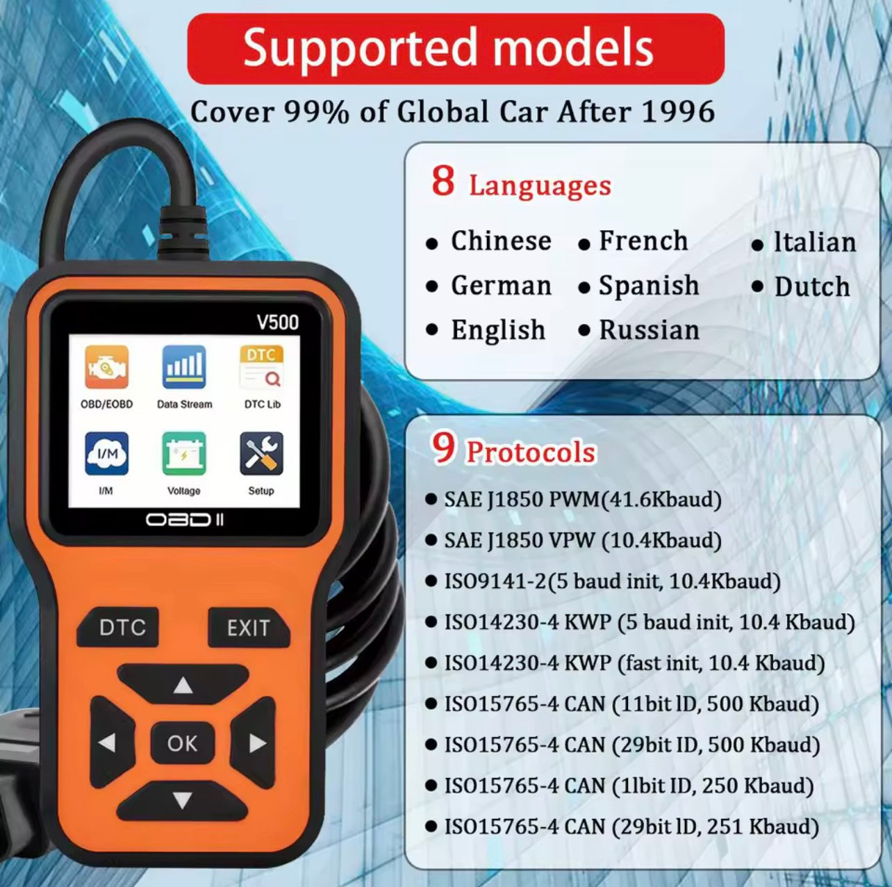 V500 Smart OBD2 Car Diagnostic Scanner & Voltage Analyzer