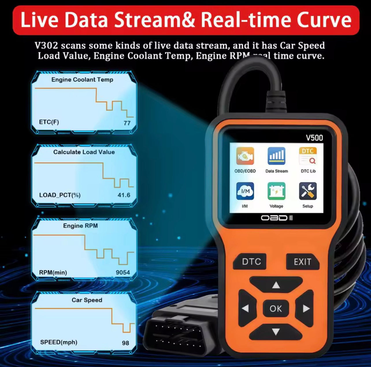 V500 Smart OBD2 Car Diagnostic Scanner & Voltage Analyzer