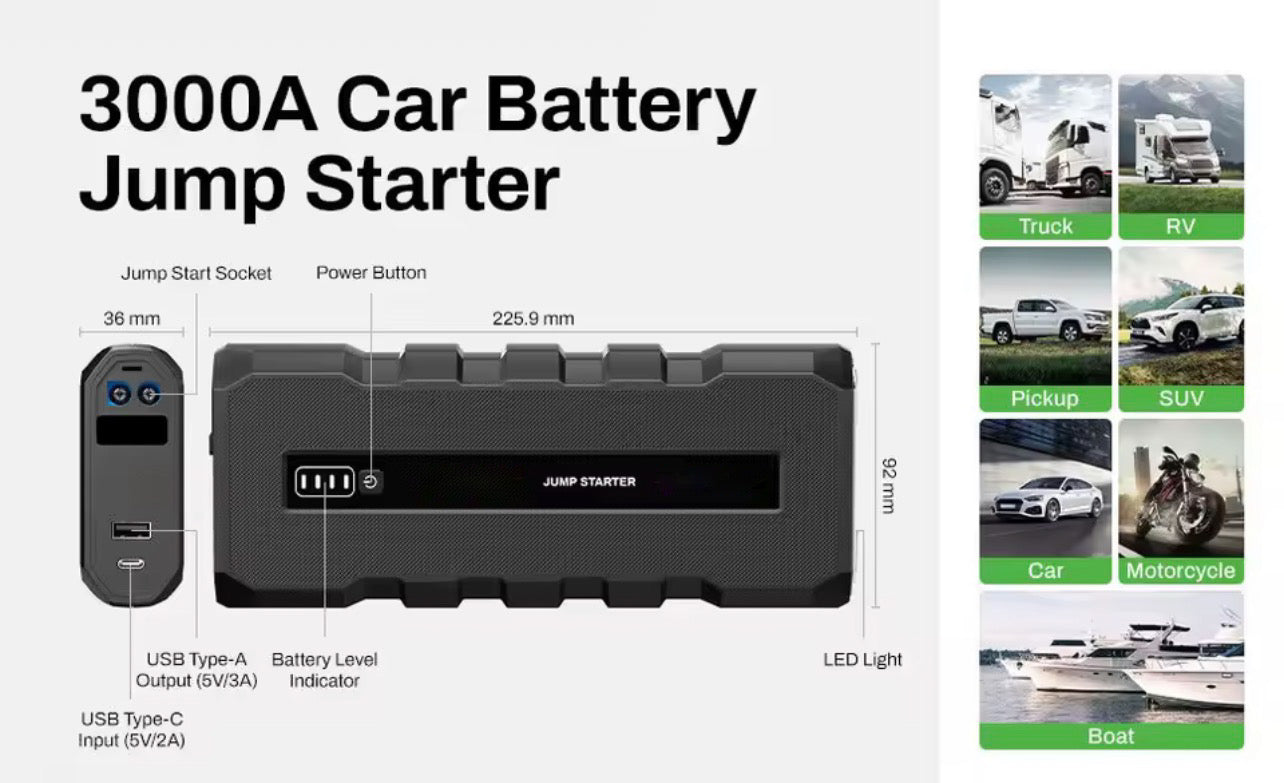 3000A Portable car Jumpstart booster pack / power pack