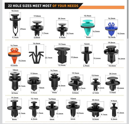 680Pcs Car Push Retainer Clips & Auto Fasteners Assortment - 22 Popular Sizes Nylon Bumper Fender Rivets with 10 Cable Ties universal fit