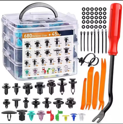 680Pcs Car Push Retainer Clips & Auto Fasteners Assortment - 22 Popular Sizes Nylon Bumper Fender Rivets with 10 Cable Ties universal fit