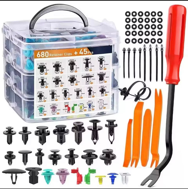 680Pcs Car Push Retainer Clips & Auto Fasteners Assortment - 22 Popular Sizes Nylon Bumper Fender Rivets with 10 Cable Ties universal fit