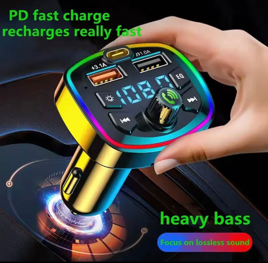 Car Cigarette Lighter PD, Fast Charging 3.1A, Bluetooth Receiver Lossless Mp3, USB Converter with Display