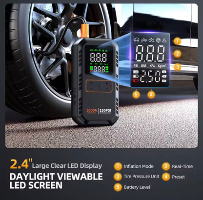 5000A Jump Starter Battery Booster 150Psi Air Pump Multi-function