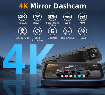 4k Smart Mirror Dash Camera for cars/trucks night vision included and rear view camera