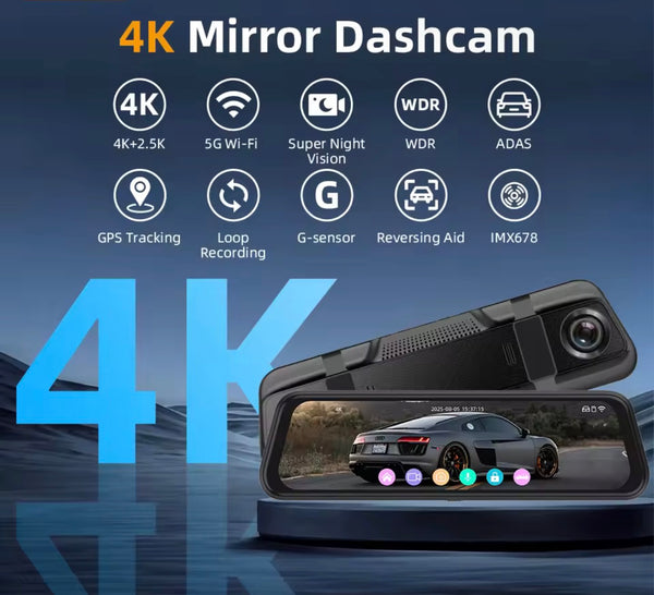 4k Smart Mirror Dash Camera for cars/trucks night vision included and rear view camera