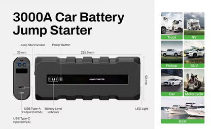 3000A Portable car Jumpstart booster pack / power pack