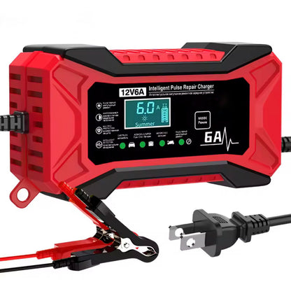 12V 6A Smart Car Battery Charger and Maintainer – Intelligent Fast Charging with LCD Display & Repair Function