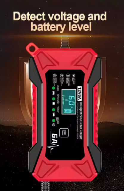 12V 6A Smart Car Battery Charger and Maintainer – Intelligent Fast Charging with LCD Display & Repair Function
